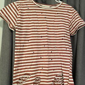 Gilded Intent Striped Distressed T-Shirt
